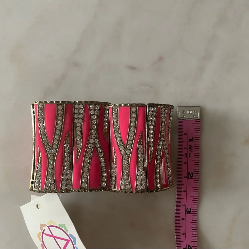 NWT Amrita Singh RENDEZVOUS Stretch Cuff BRACELET Fuschia/Gold/Crystal ZEBRA - Picture 6 of 6
